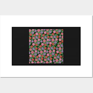 Floral pattern with dark green background Posters and Art